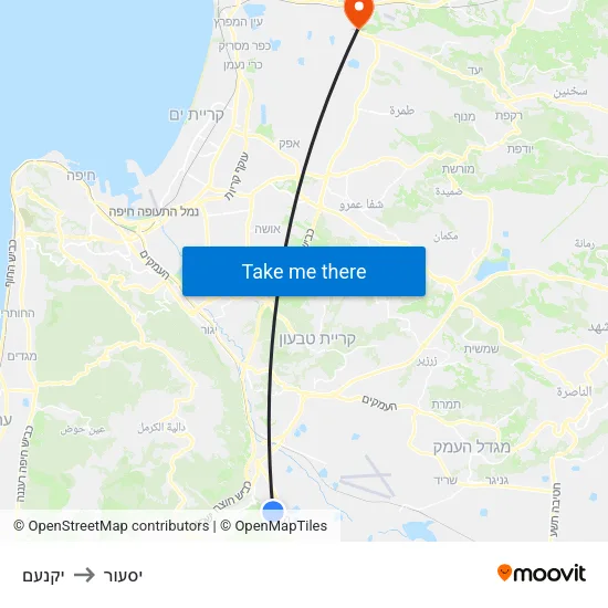 יקנעם to יסעור map