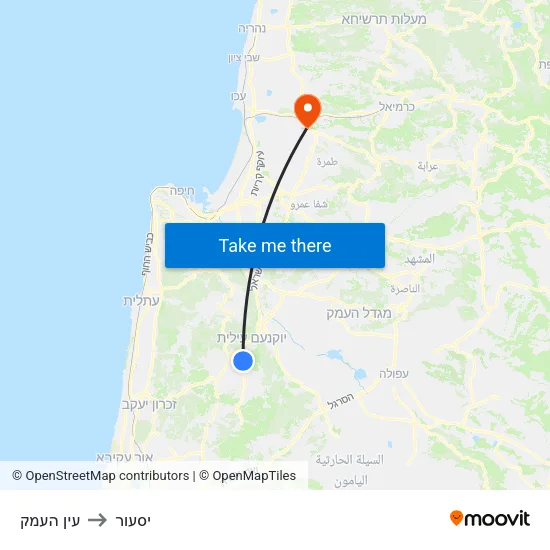 עין העמק to יסעור map