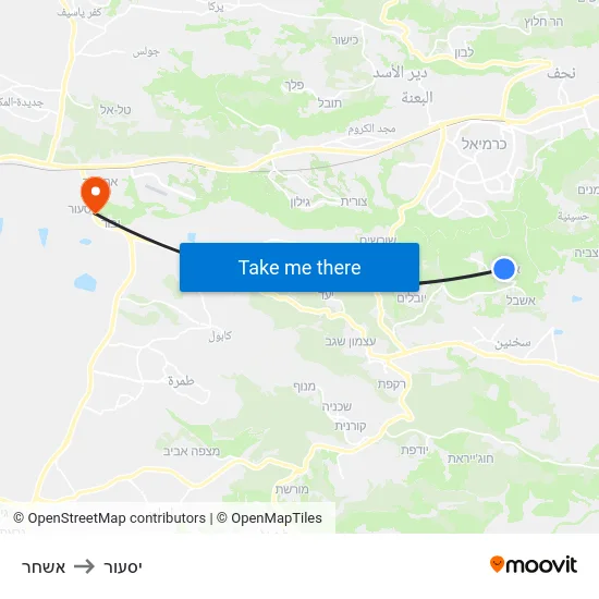 אשחר to יסעור map