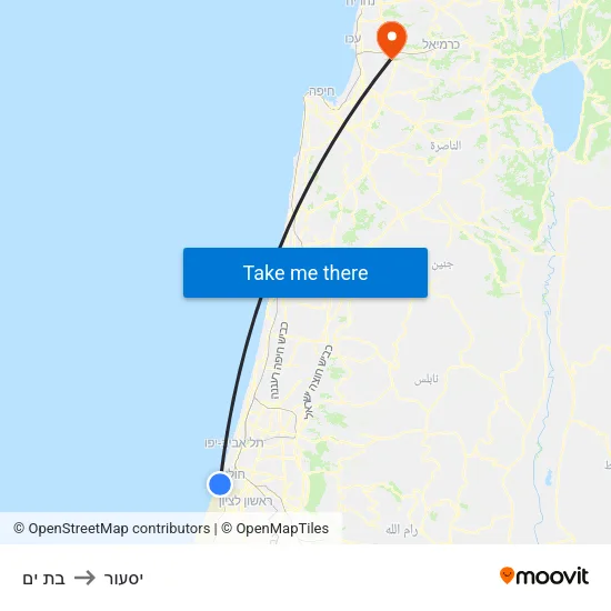 בת ים to יסעור map