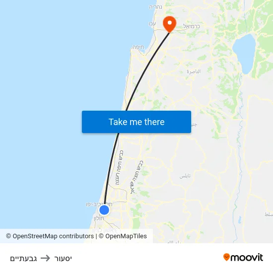 גבעתיים to יסעור map