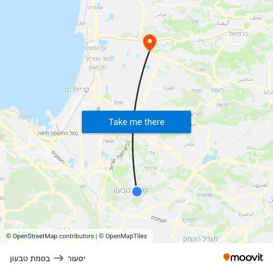בסמת טבעון to יסעור map