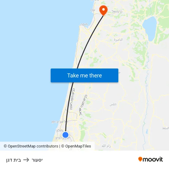 בית דגן to יסעור map