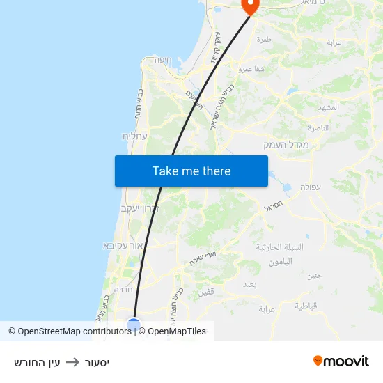 עין החורש to יסעור map