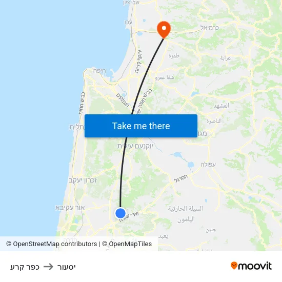 כפר קרע to יסעור map