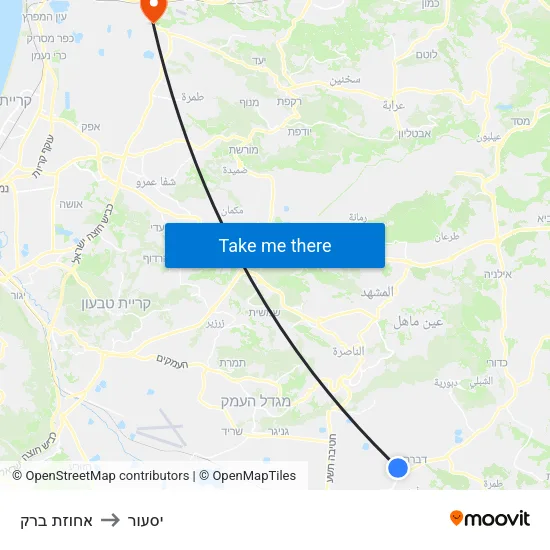 אחוזת ברק to יסעור map