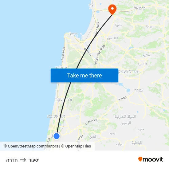 חדרה to יסעור map