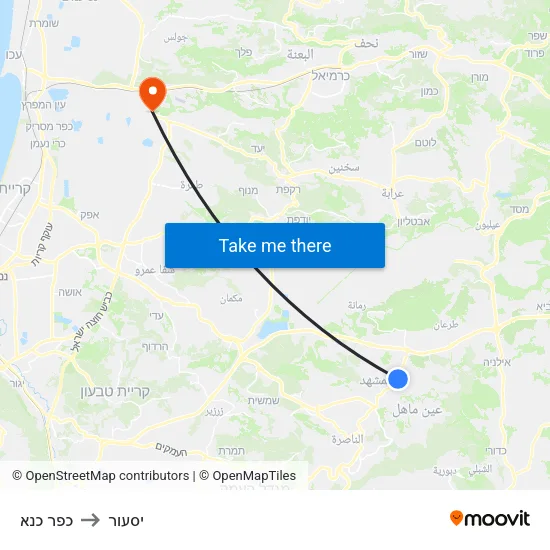 כפר כנא to יסעור map