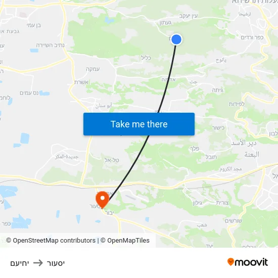 יחיעם to יסעור map