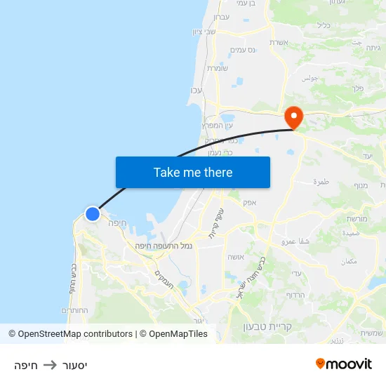 חיפה to יסעור map