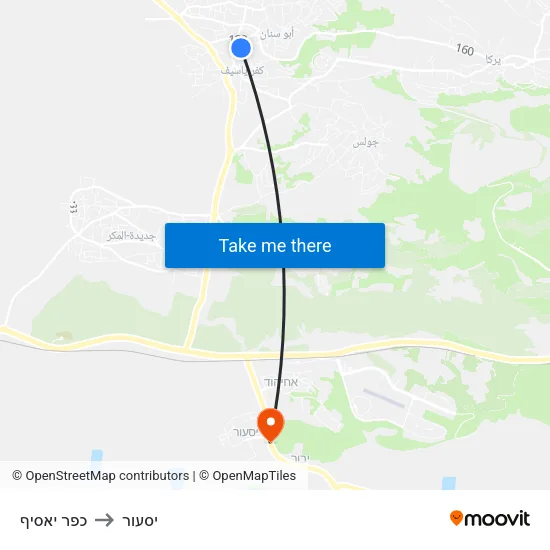 כפר יאסיף to יסעור map