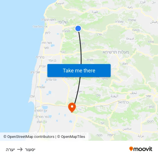יערה to יסעור map