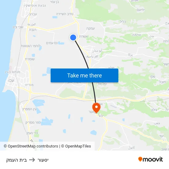בית העמק to יסעור map