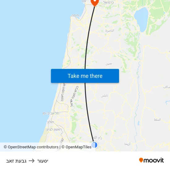גבעת זאב to יסעור map