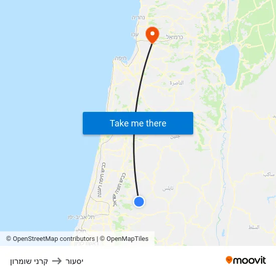 קרני שומרון to יסעור map