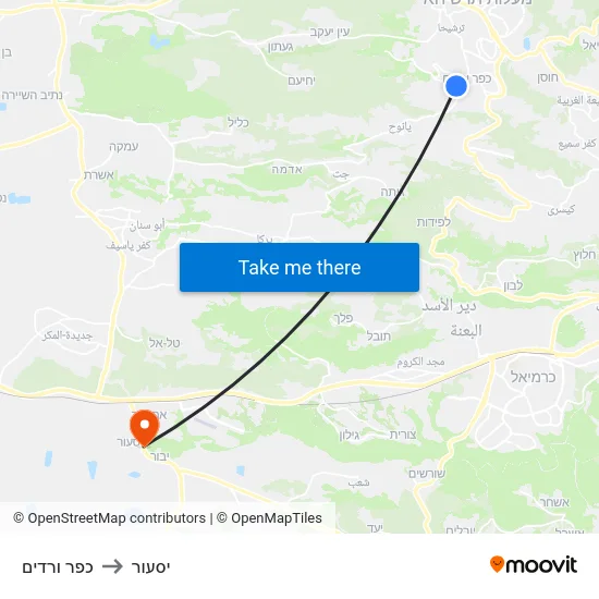 כפר ורדים to יסעור map