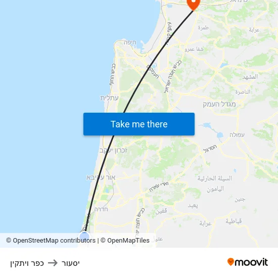 כפר ויתקין to יסעור map