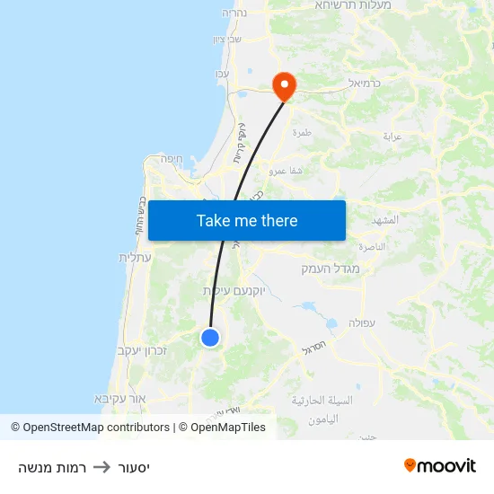 רמות מנשה to יסעור map