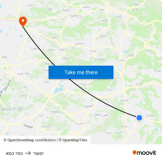 כפר כמא to יסעור map