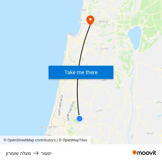 מעלה שומרון to יסעור map