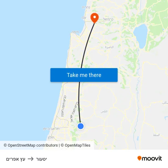 עץ אפרים to יסעור map