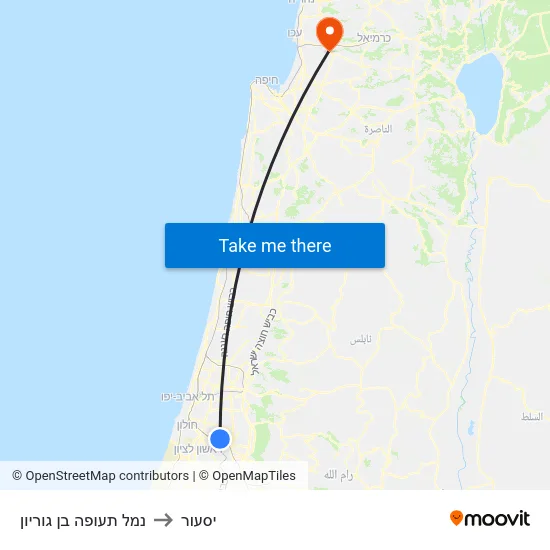 נמל תעופה בן גוריון to יסעור map