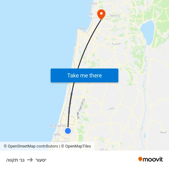 גני תקווה to יסעור map