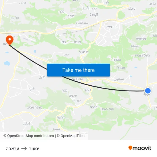 עראבה to יסעור map