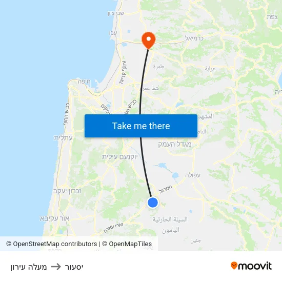 מעלה עירון to יסעור map