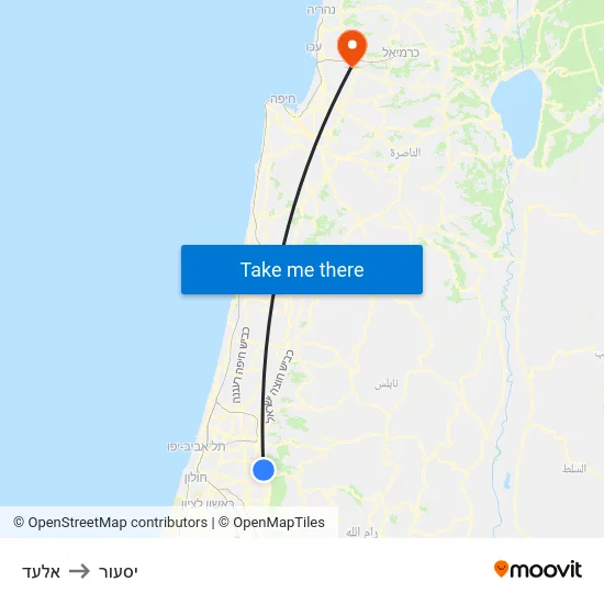 אלעד to יסעור map