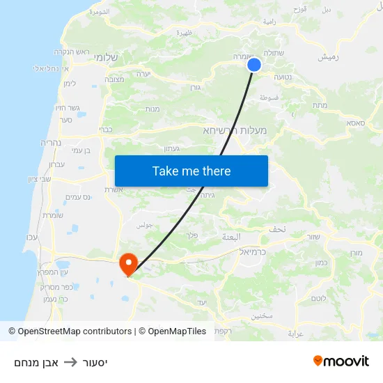 אבן מנחם to יסעור map