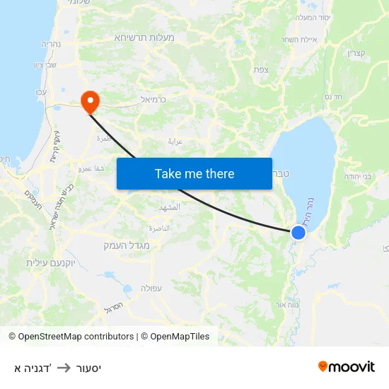 דגניה א' to יסעור map