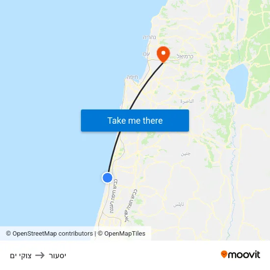 צוקי ים to יסעור map