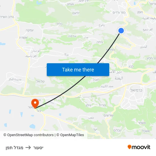 מגדל תפן to יסעור map