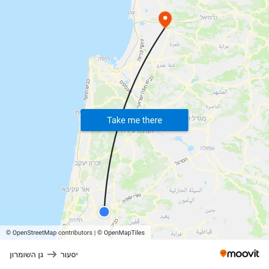 גן השומרון to יסעור map
