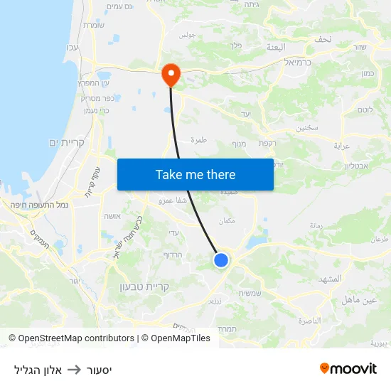 אלון הגליל to יסעור map