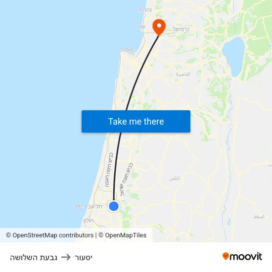 גבעת השלושה to יסעור map