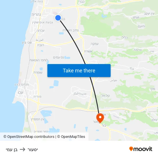 בן עמי to יסעור map