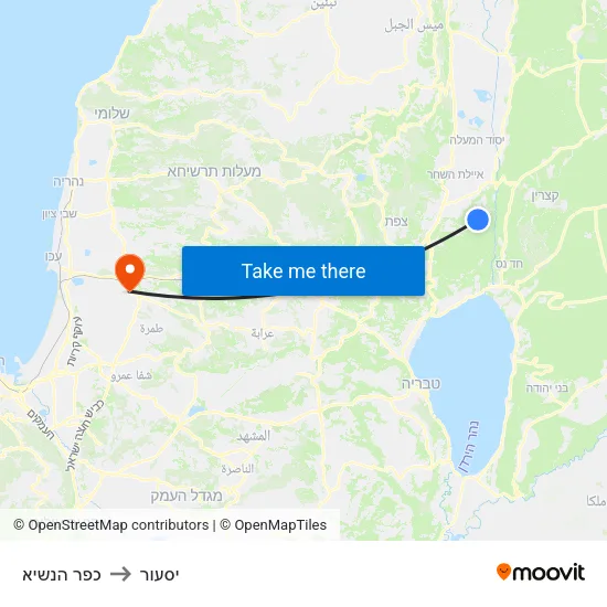 כפר הנשיא to יסעור map
