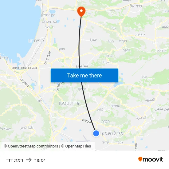 רמת דוד to יסעור map