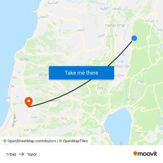 שמיר to יסעור map