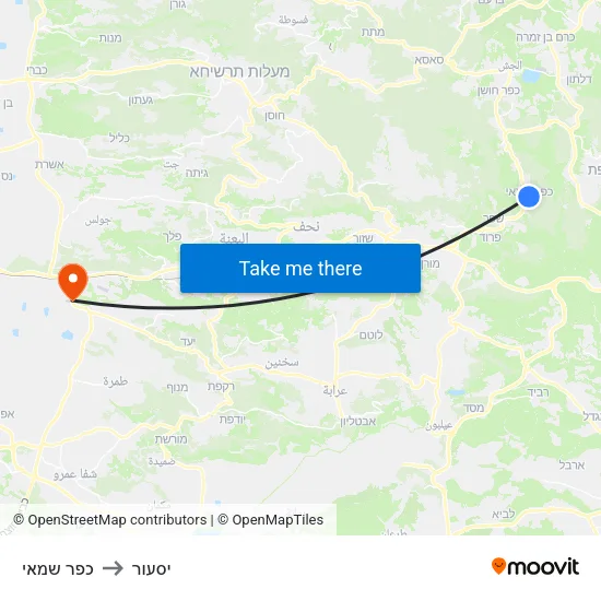 כפר שמאי to יסעור map