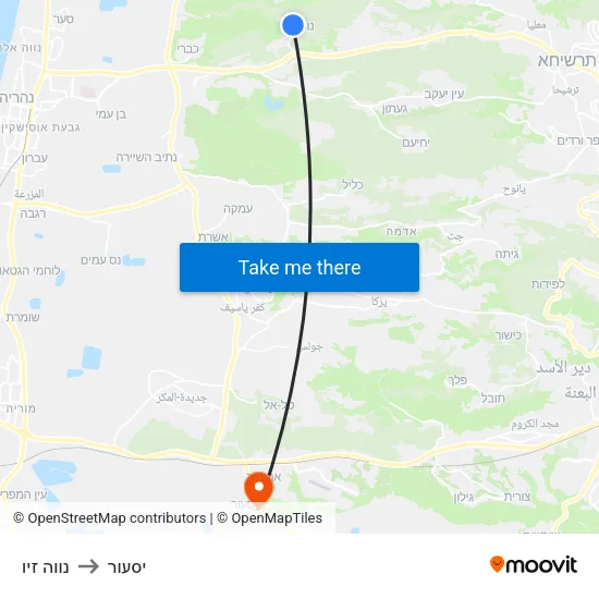 נווה זיו to יסעור map