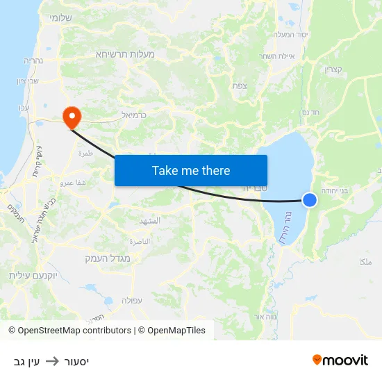 עין גב to יסעור map