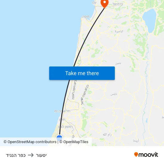 כפר הנגיד to יסעור map