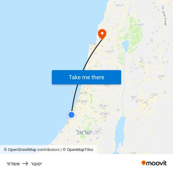 אשדוד to יסעור map