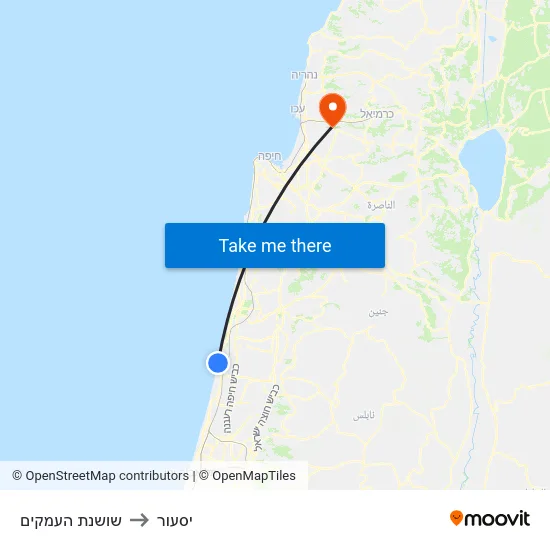 שושנת העמקים to יסעור map