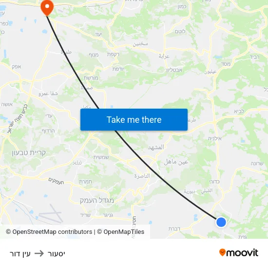עין דור to יסעור map