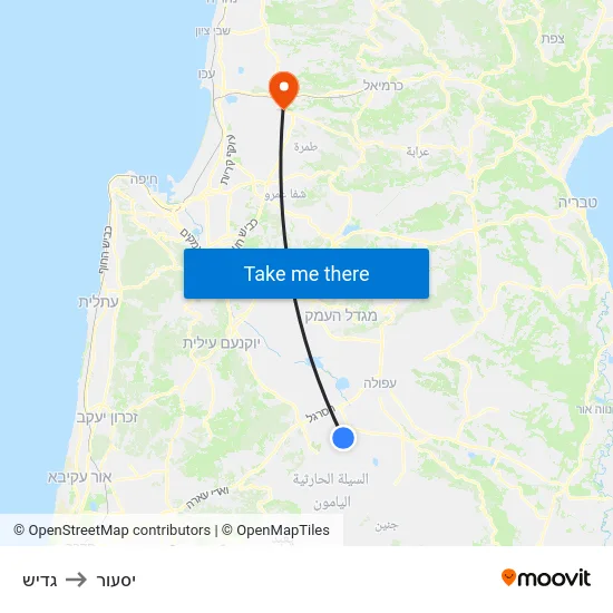גדיש to יסעור map