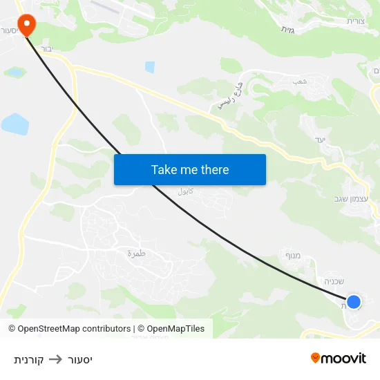 קורנית to יסעור map